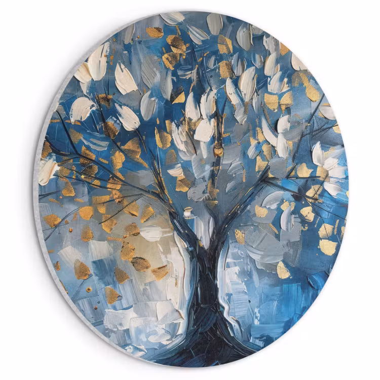 Akoestisch schilderij rond - Boom - Blauw - Goud - Abstract — 1