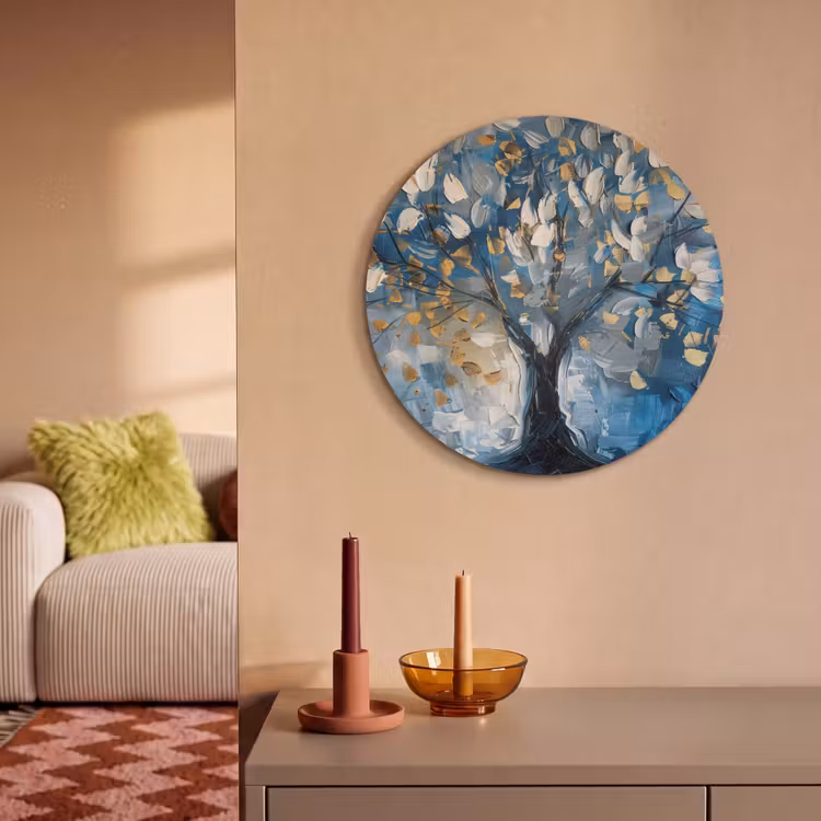 Akoestisch schilderij rond - Boom - Blauw - Goud - Abstract — 3