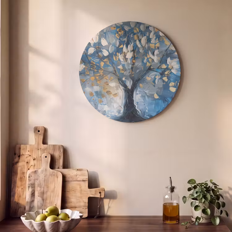 Akoestisch schilderij rond - Boom - Blauw - Goud - Abstract — 4