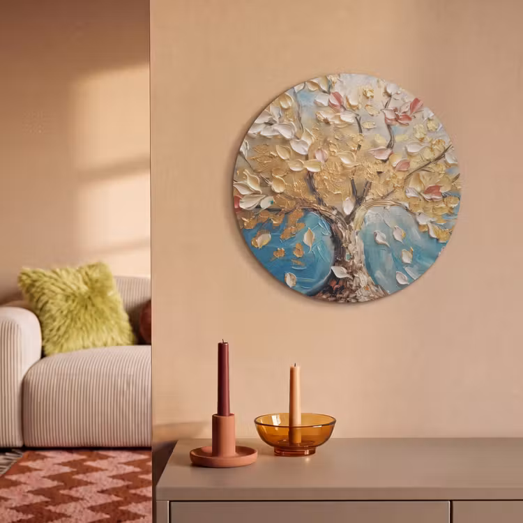 Akoestisch schilderij rond - Boom - Blauw - Goud - Abstract - Modern — 3