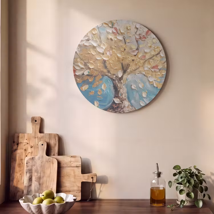 Akoestisch schilderij rond - Boom - Blauw - Goud - Abstract - Modern — 4