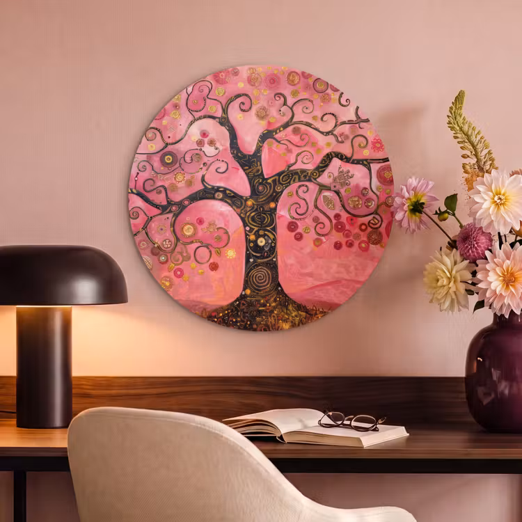 Akoestisch schilderij rond - Boom - Levensboom - Roze - Goud — 2