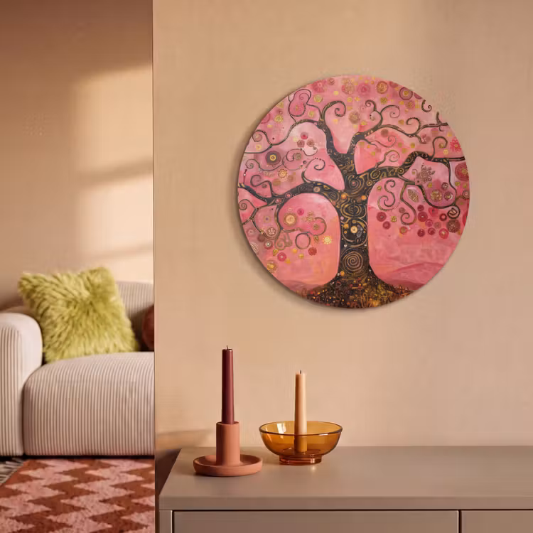 Akoestisch schilderij rond - Boom - Levensboom - Roze - Goud — 3