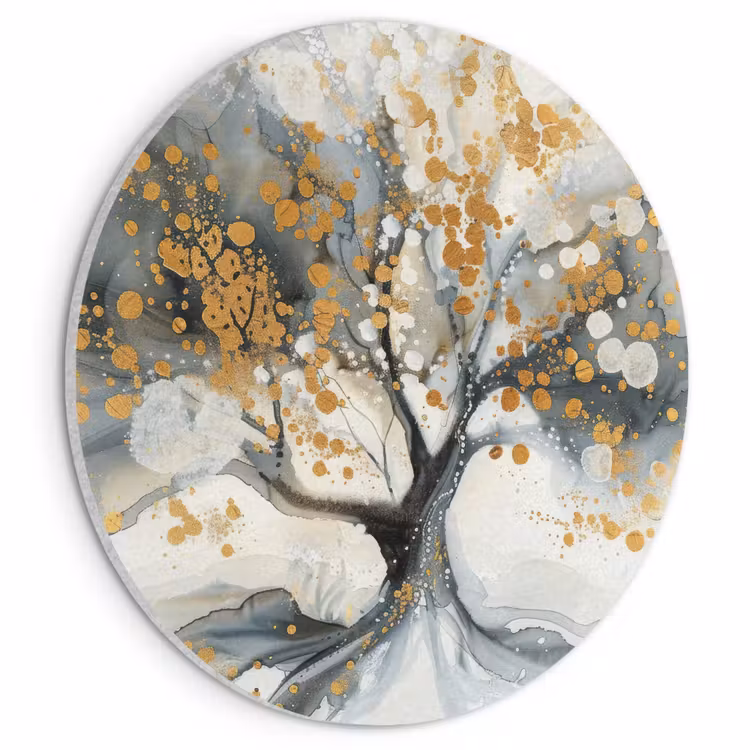 Akoestisch schilderij rond - Boom - Modern - Abstract - Goud - Zwart - Wit — 1