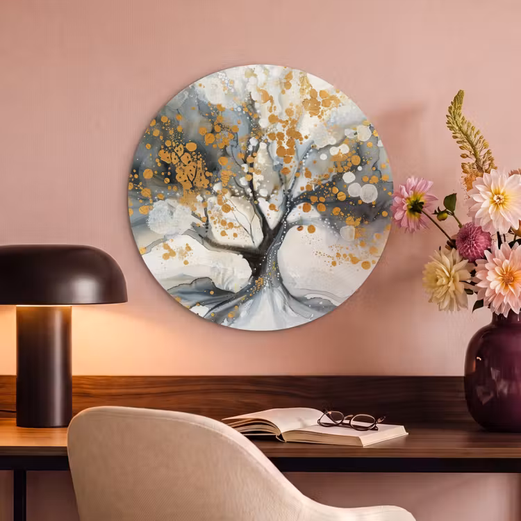 Akoestisch schilderij rond - Boom - Modern - Abstract - Goud - Zwart - Wit — 2