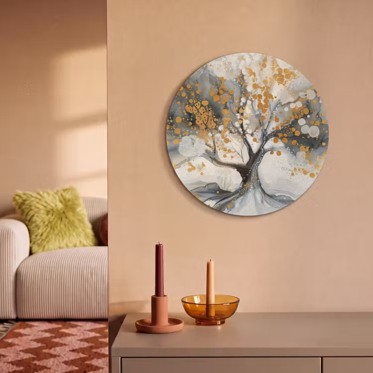 Akoestisch schilderij rond - Boom - Modern - Abstract - Goud - Zwart - Wit — 3