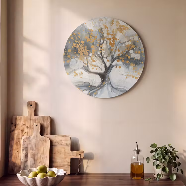 Akoestisch schilderij rond - Boom - Modern - Abstract - Goud - Zwart - Wit — 4