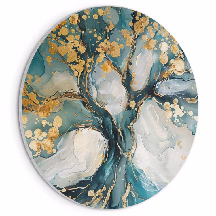 Akoestisch schilderij rond - Boom - Modern - Verflook - Turquoise - Goud — 1