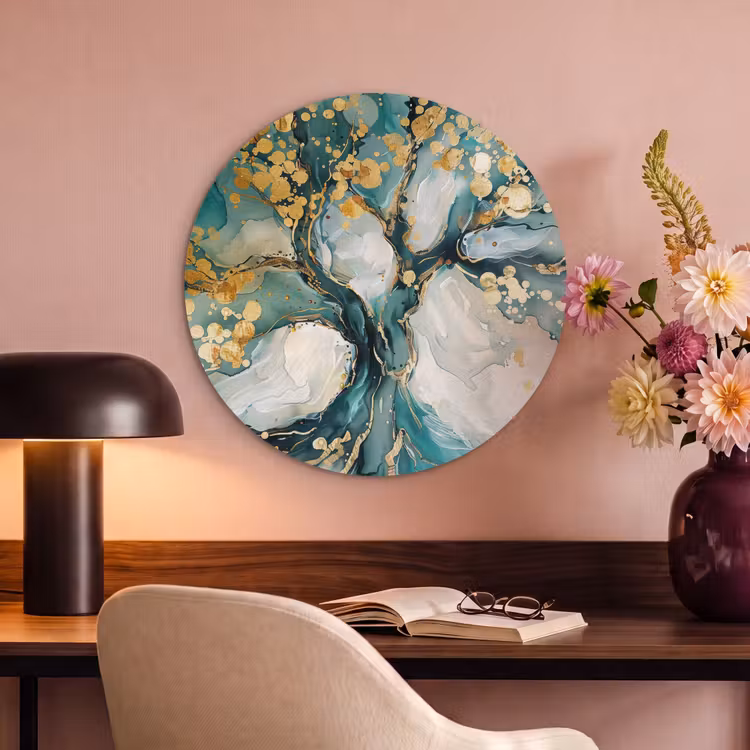 Akoestisch schilderij rond - Boom - Modern - Verflook - Turquoise - Goud — 2