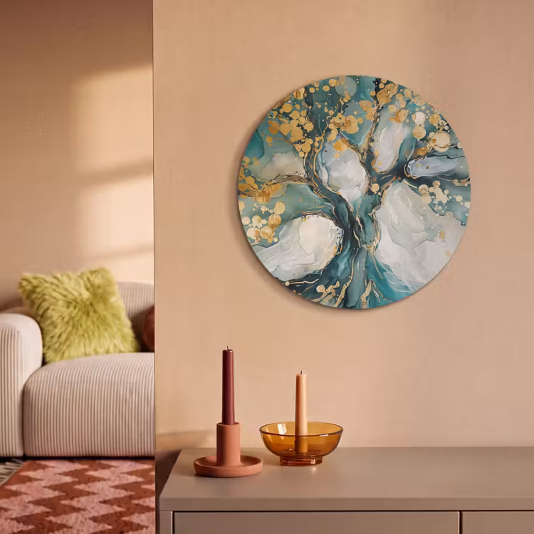 Akoestisch schilderij rond - Boom - Modern - Verflook - Turquoise - Goud — 3