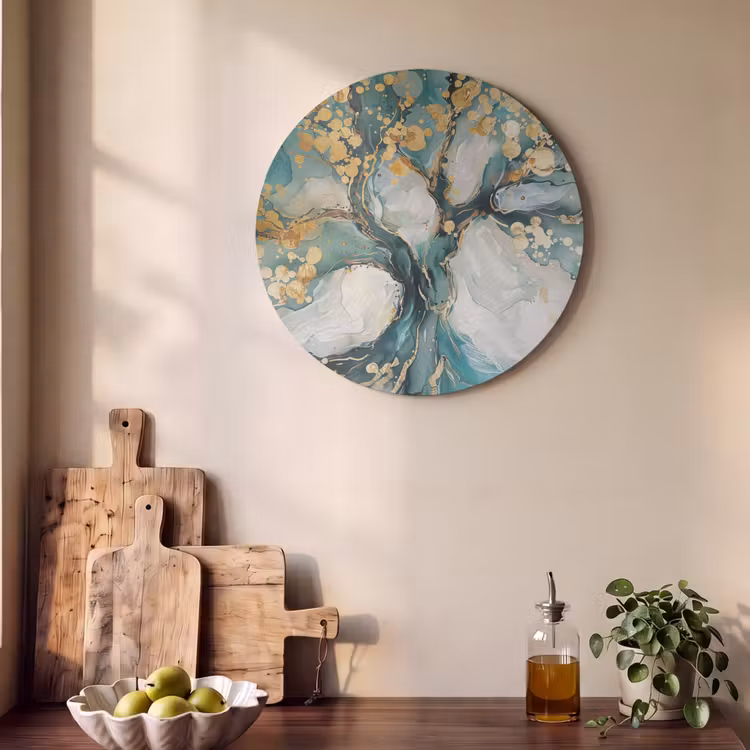 Akoestisch schilderij rond - Boom - Modern - Verflook - Turquoise - Goud — 4