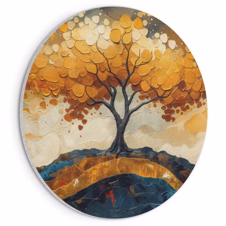Akoestisch schilderij rond - Boom - Natuur - Goud - Modern — 1