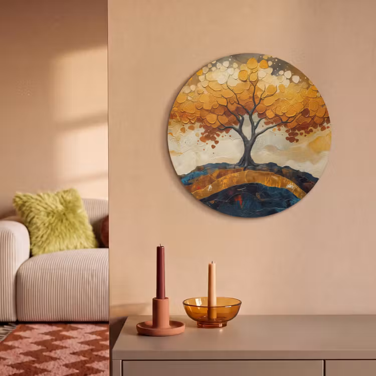 Akoestisch schilderij rond - Boom - Natuur - Goud - Modern — 3
