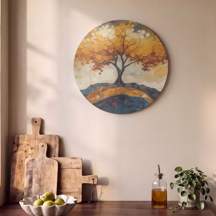 Akoestisch schilderij rond - Boom - Natuur - Goud - Modern — 4