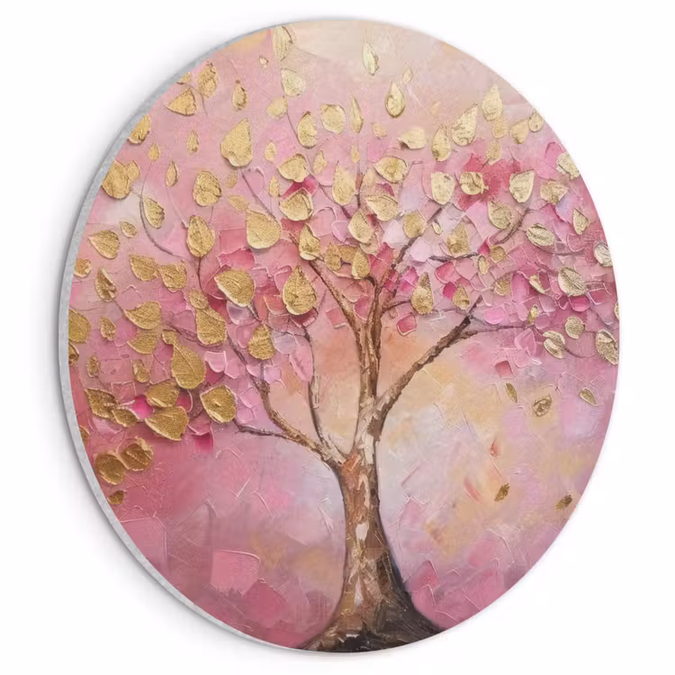 Akoestisch schilderij rond - Boom - Roze - Goud - Modern — 1