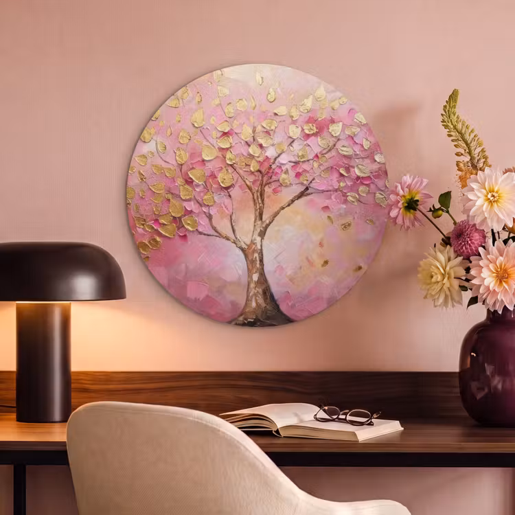 Akoestisch schilderij rond - Boom - Roze - Goud - Modern — 2