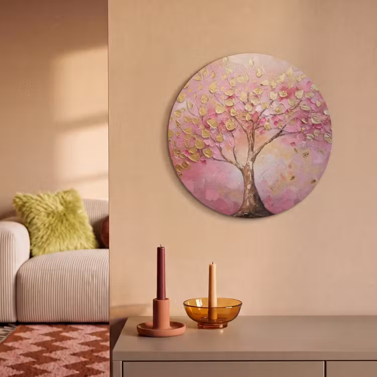 Akoestisch schilderij rond - Boom - Roze - Goud - Modern — 3