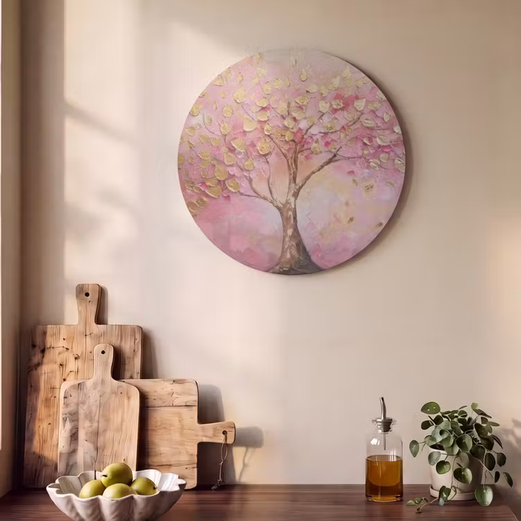 Akoestisch schilderij rond - Boom - Roze - Goud - Modern — 4