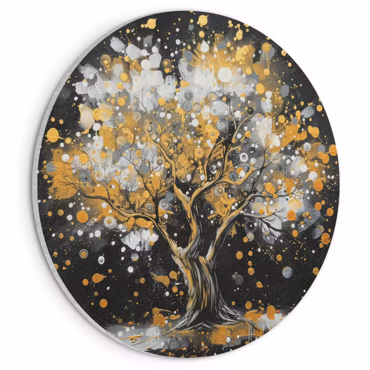 Akoestisch schilderij rond - Boom - Zwart - Goud - Wit - Modern — 1
