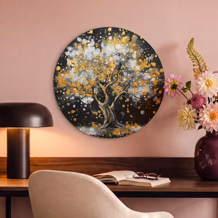 Akoestisch schilderij rond - Boom - Zwart - Goud - Wit - Modern — 2