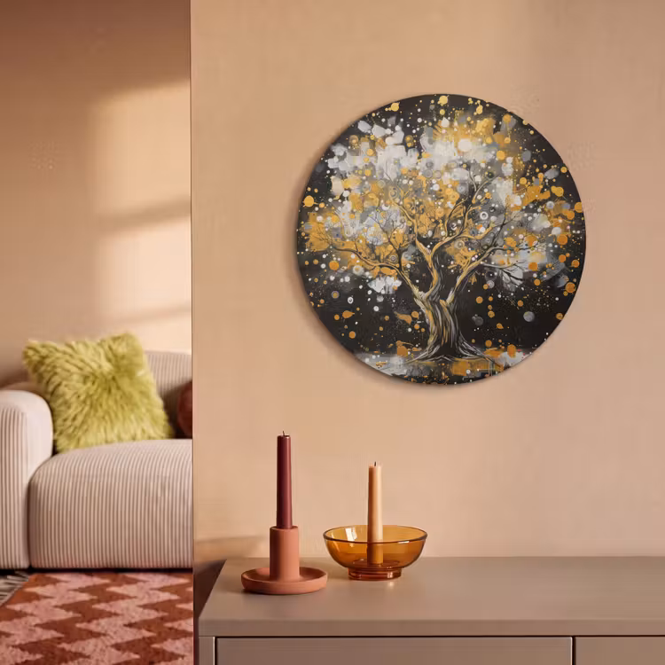 Akoestisch schilderij rond - Boom - Zwart - Goud - Wit - Modern — 3