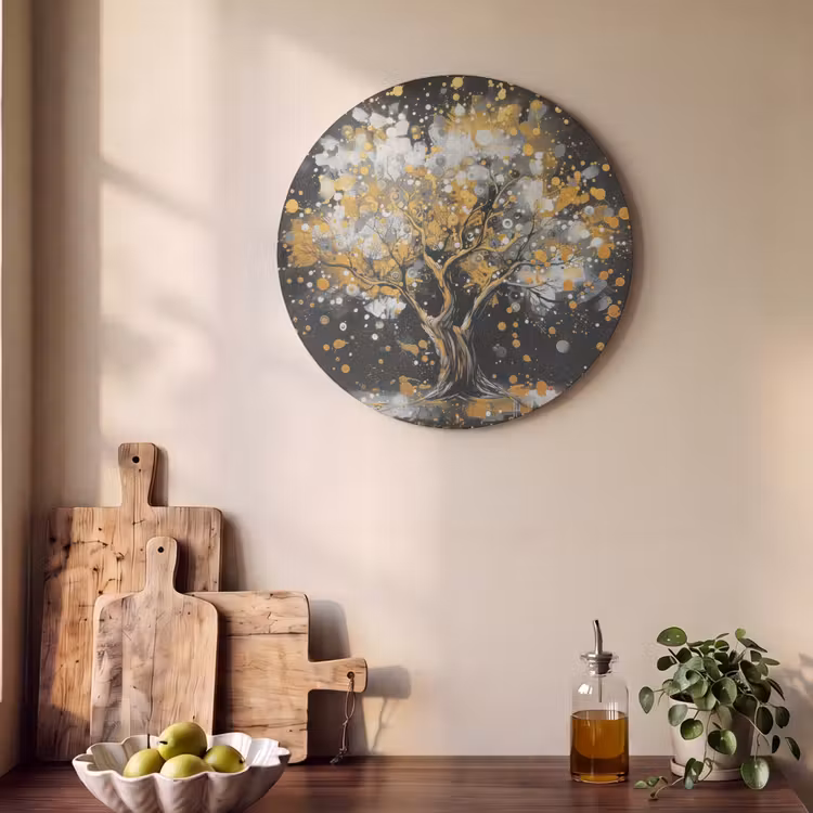Akoestisch schilderij rond - Boom - Zwart - Goud - Wit - Modern — 4