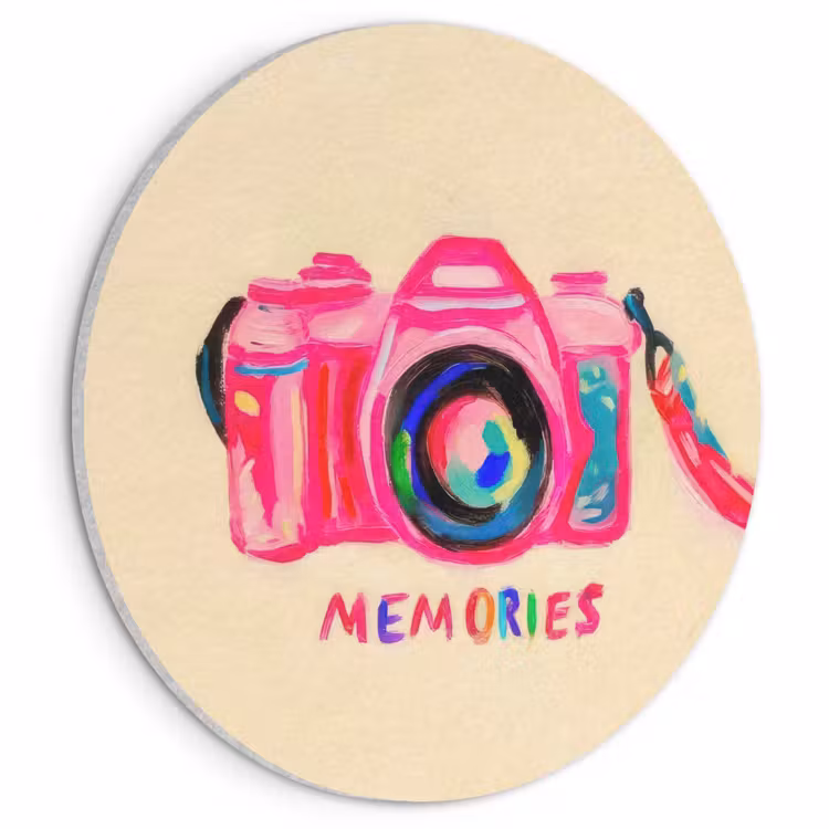 Akoestisch schilderij rond - Camera - Memories - Roze - Geschilderd — 1