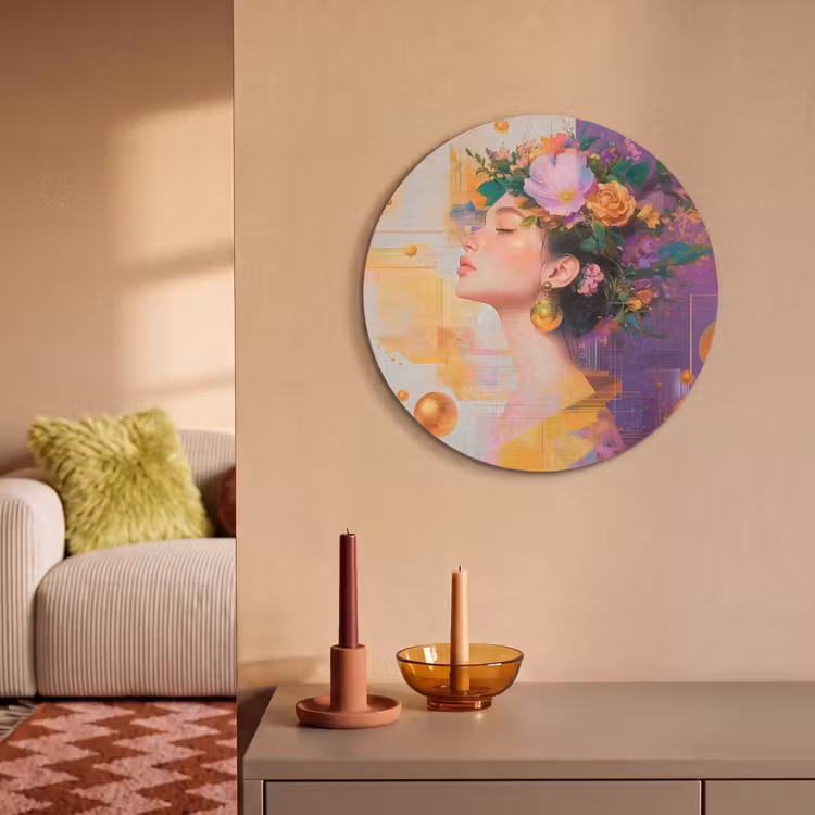 Akoestisch schilderij rond - Abstract - Vrouw - Bloemenkroon - Goud — 3