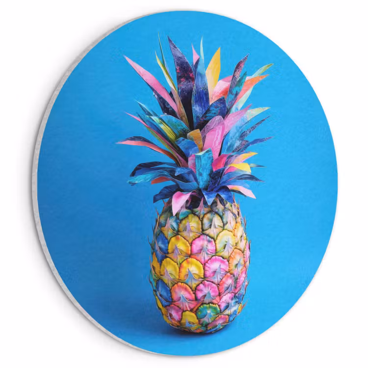 Akoestisch schilderij rond - Ananas - Blauw - Tropisch - Vrolijk — 1