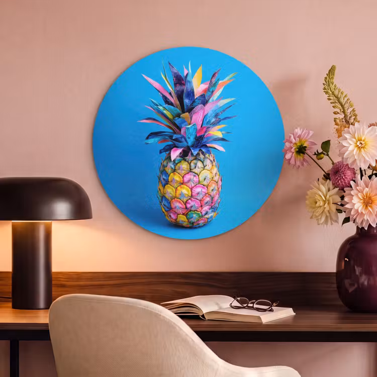 Akoestisch schilderij rond - Ananas - Blauw - Tropisch - Vrolijk — 2