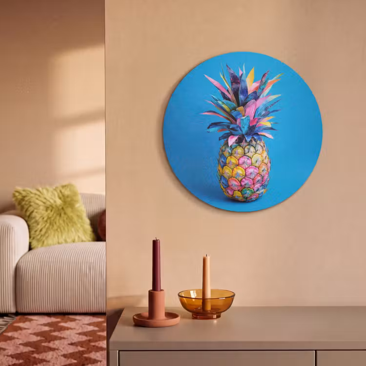 Akoestisch schilderij rond - Ananas - Blauw - Tropisch - Vrolijk — 3