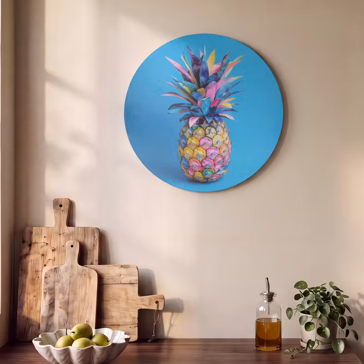 Akoestisch schilderij rond - Ananas - Blauw - Tropisch - Vrolijk — 4