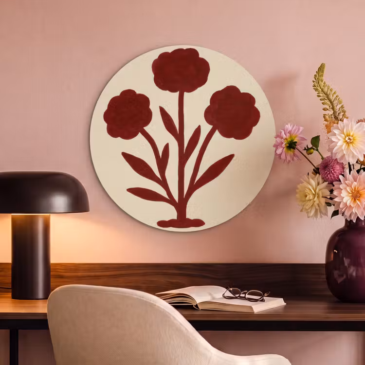 Akoestisch schilderij rond - Bloemen - Bladeren - Rood - Minimalistisch — 2