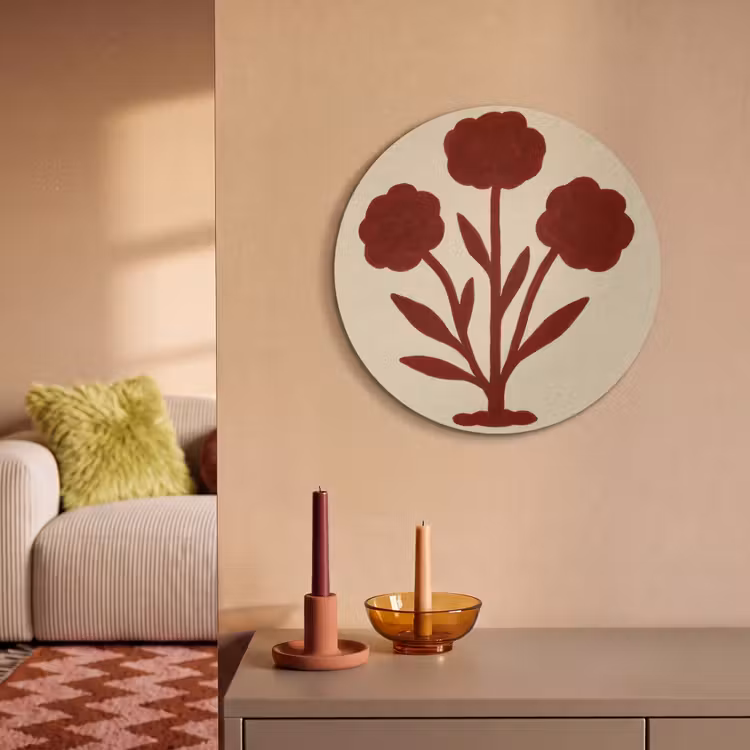 Akoestisch schilderij rond - Bloemen - Bladeren - Rood - Minimalistisch — 3