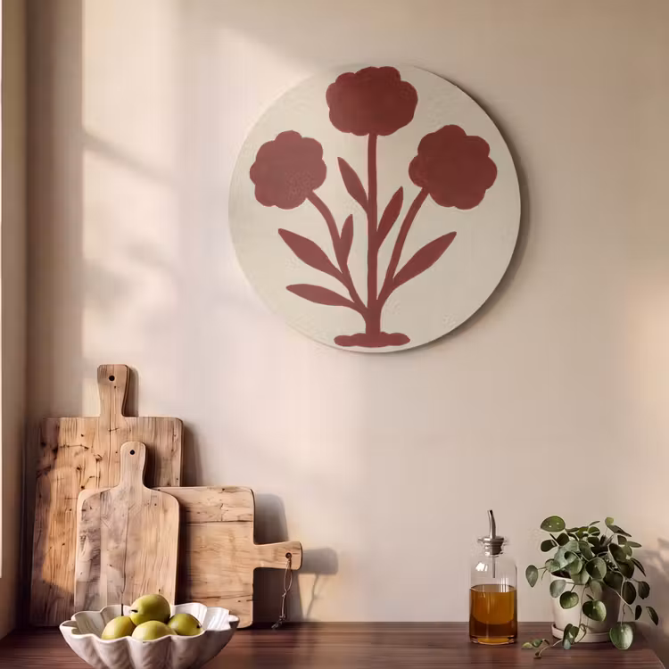Akoestisch schilderij rond - Bloemen - Bladeren - Rood - Minimalistisch — 4