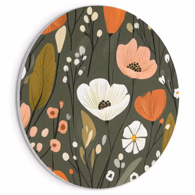 Akoestisch schilderij rond - Bloemen - Illustratie - Groen — 1
