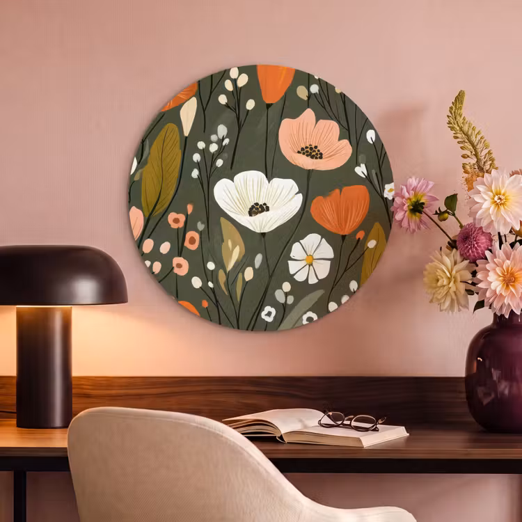 Akoestisch schilderij rond - Bloemen - Illustratie - Groen — 2