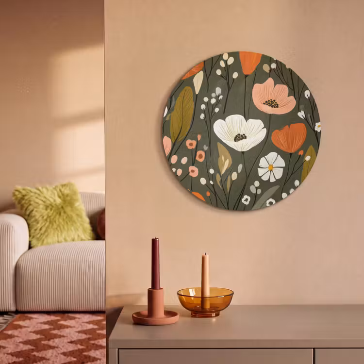 Akoestisch schilderij rond - Bloemen - Illustratie - Groen — 3