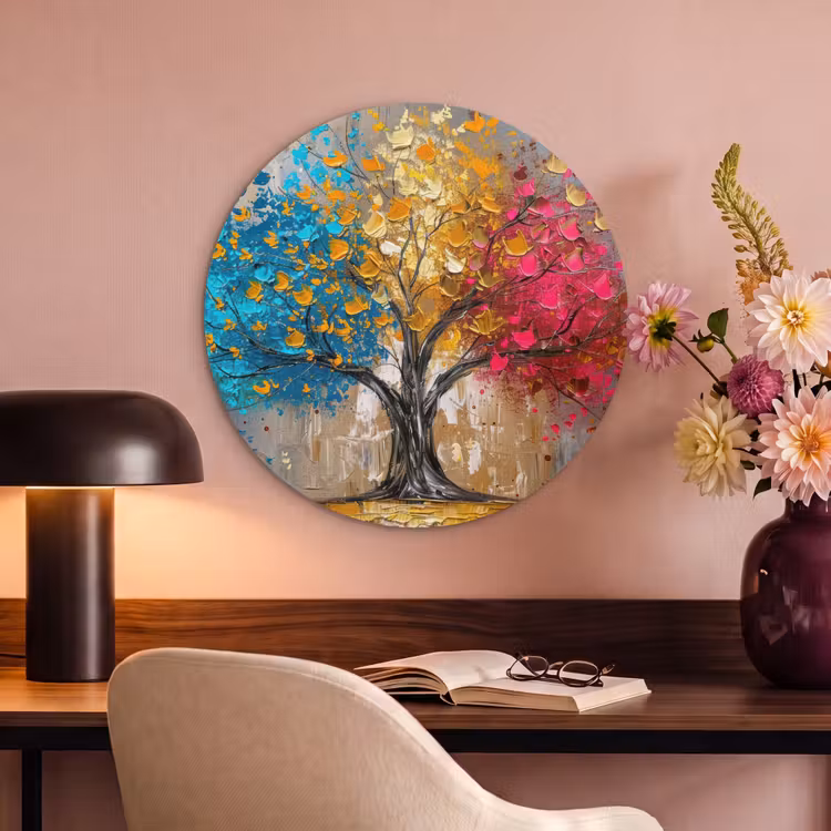Akoestisch schilderij rond - Boom - Kleurrijk - Grijs - Modern — 2