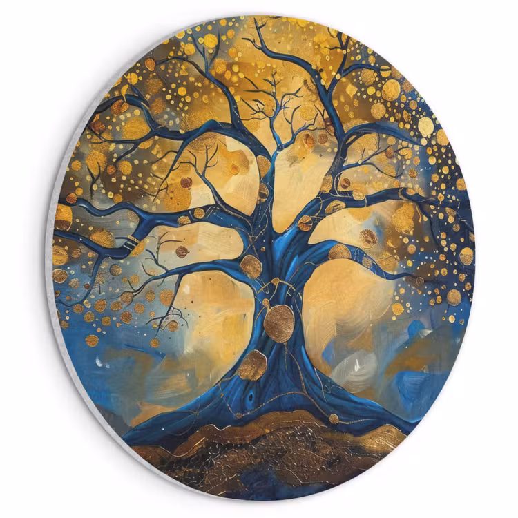 Akoestisch schilderij rond - Boom - Levensboom - Blauw - Goud — 1