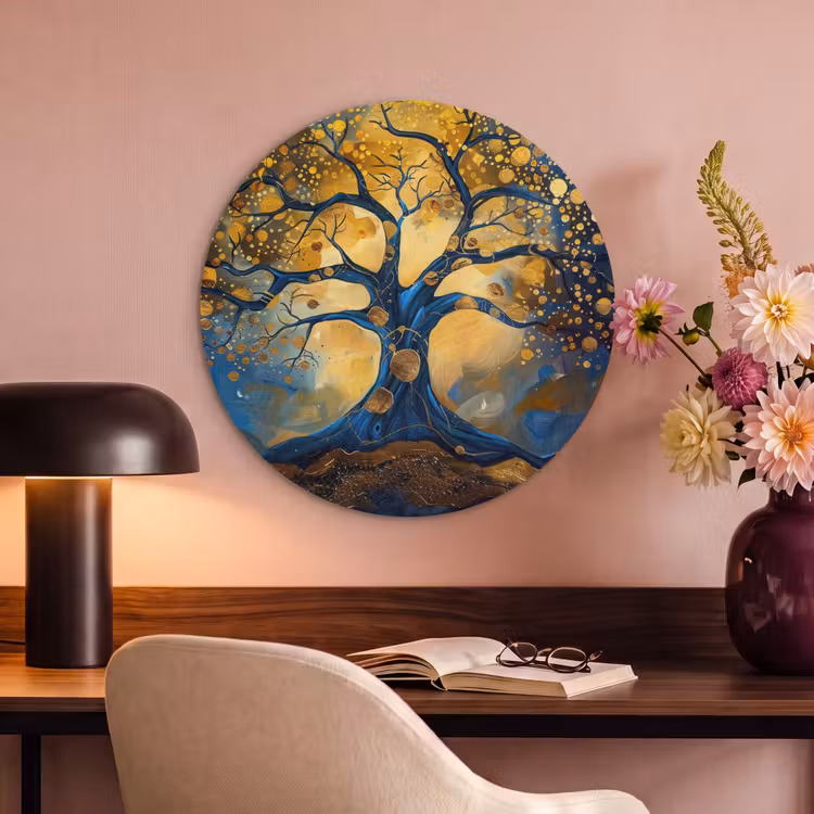 Akoestisch schilderij rond - Boom - Levensboom - Blauw - Goud — 2