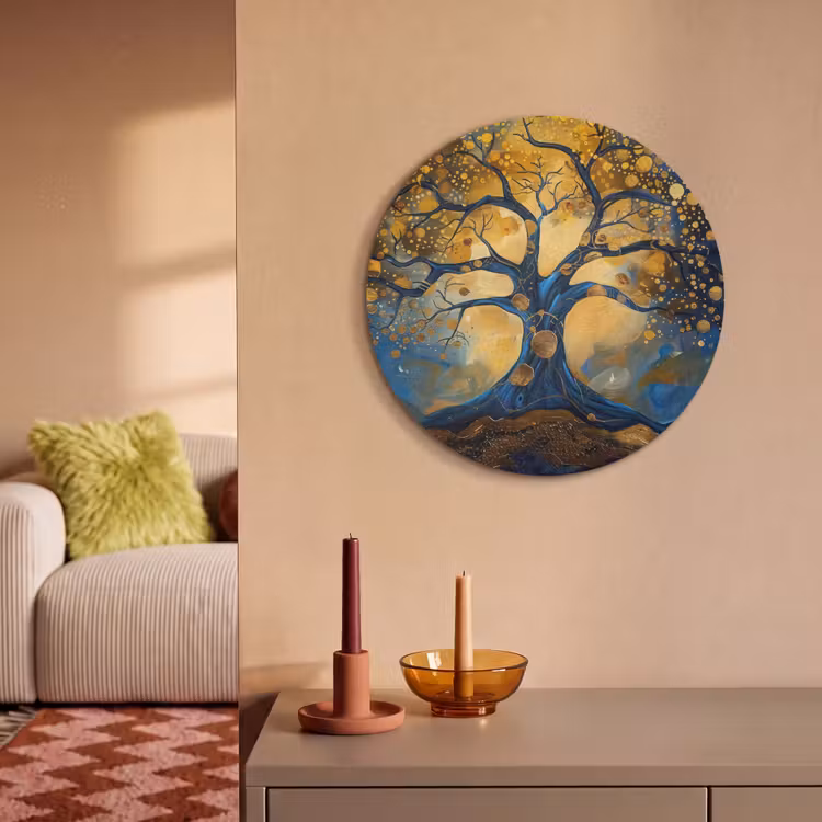 Akoestisch schilderij rond - Boom - Levensboom - Blauw - Goud — 3
