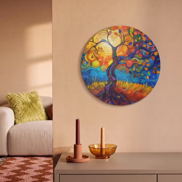 Akoestisch schilderij rond - Boom - Zon - Verflook - Kleuren - Abstract — 3