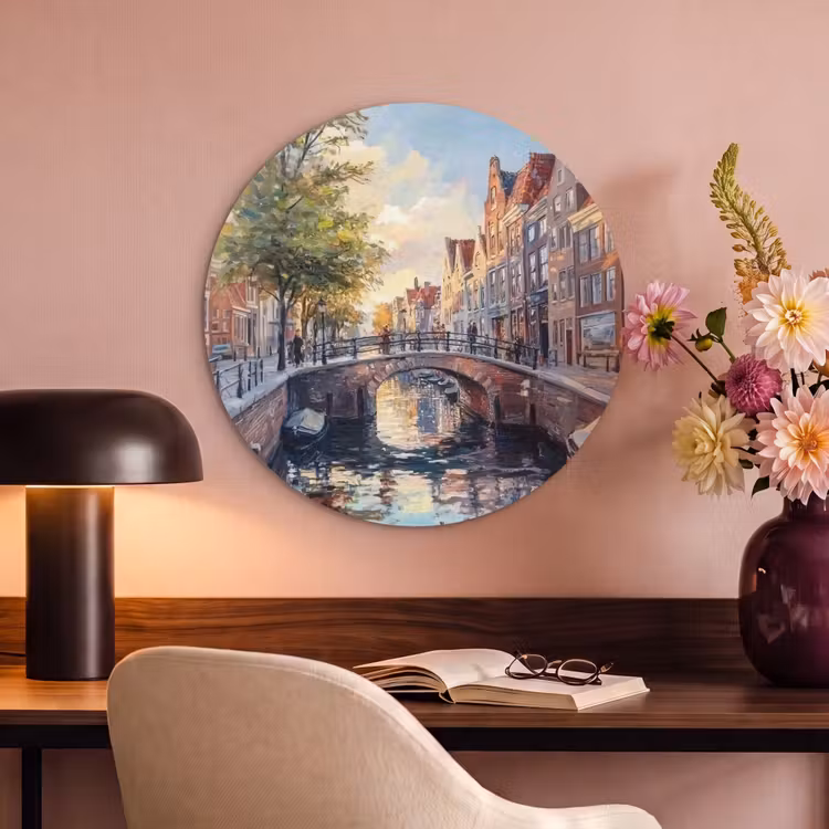 Akoestisch schilderij rond - Brug - Stad - Huizen - Boot — 2