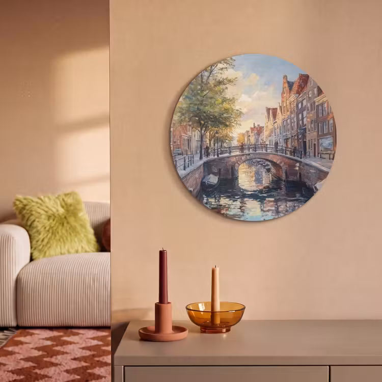 Akoestisch schilderij rond - Brug - Stad - Huizen - Boot — 3