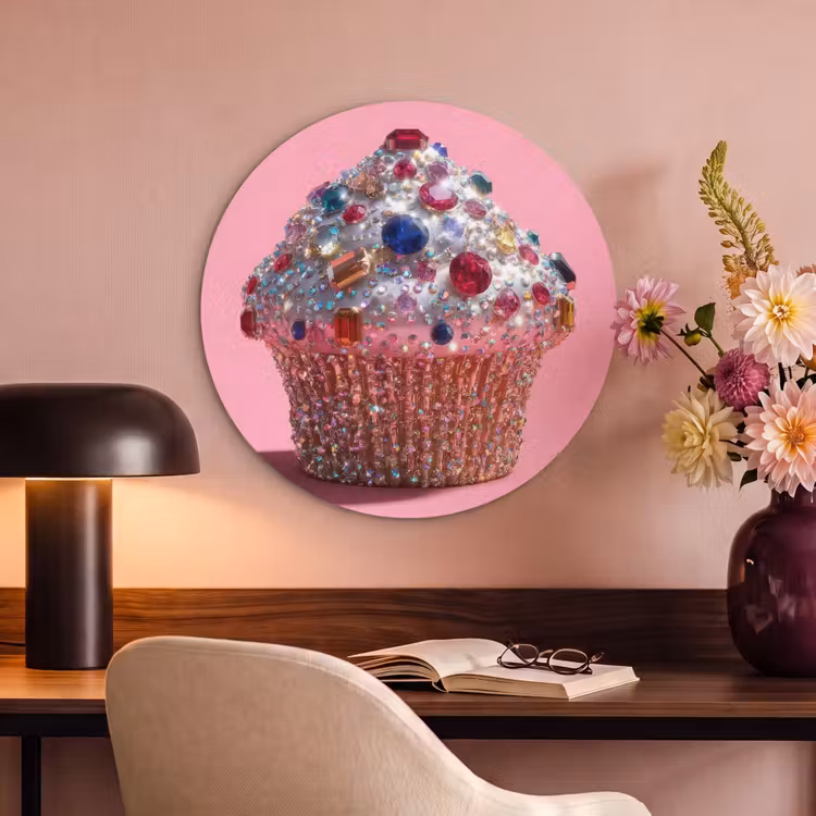 Akoestisch schilderij rond - Cupcake - Kleurrijk - Edelstenen — 2