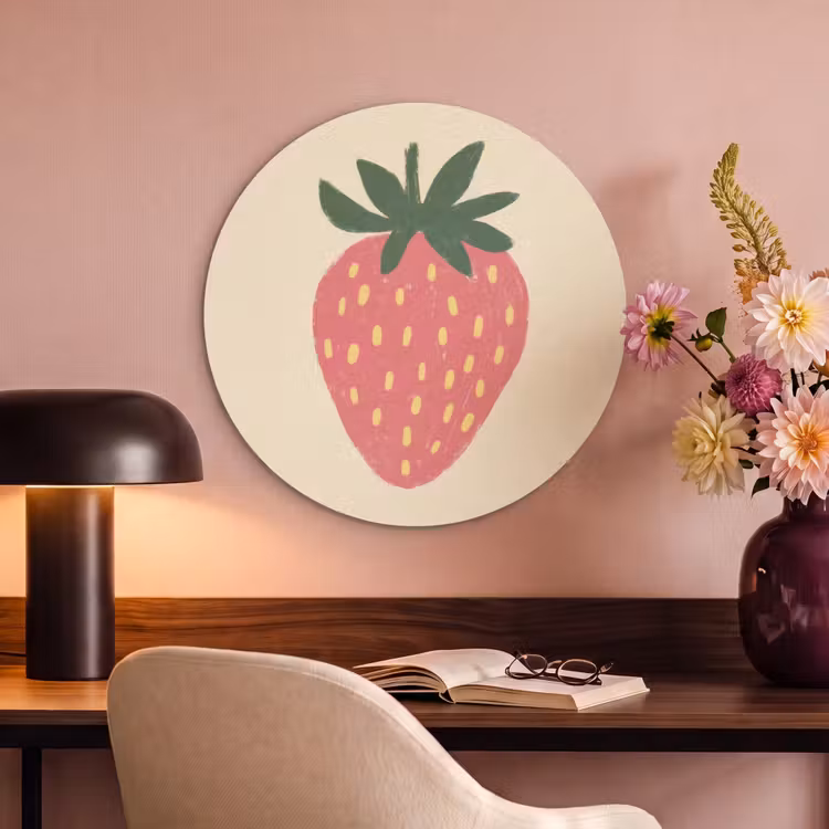 Akoestisch schilderij rond - Aardbei - Minimalistisch - Rood - Fruit — 2