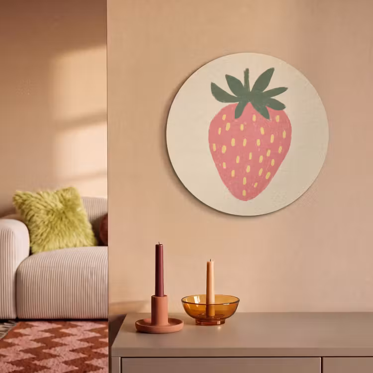 Akoestisch schilderij rond - Aardbei - Minimalistisch - Rood - Fruit — 3