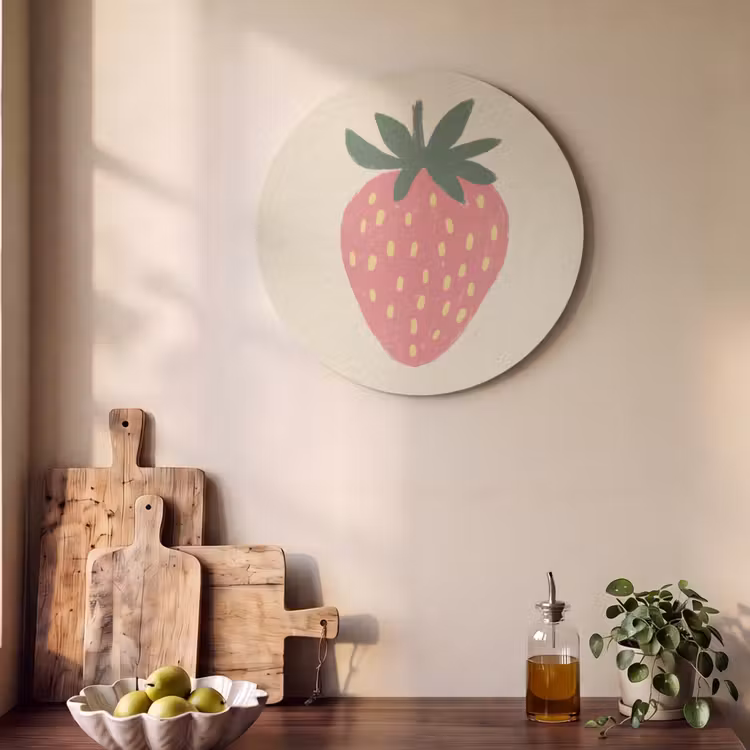 Akoestisch schilderij rond - Aardbei - Minimalistisch - Rood - Fruit — 4