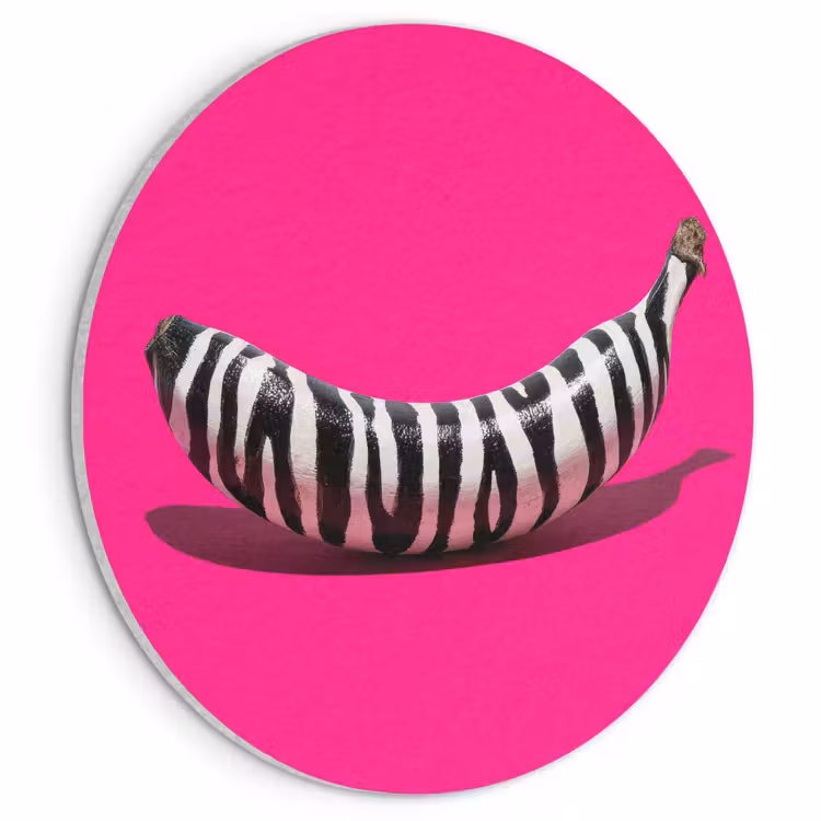 Akoestisch schilderij rond - Banaan - Zebraprint - Roze — 1